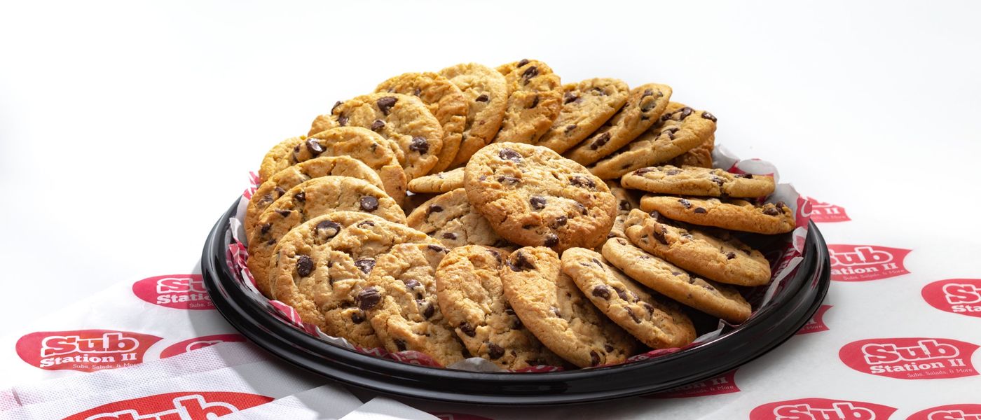 A platter of Sub Station II chocolate chip cookies